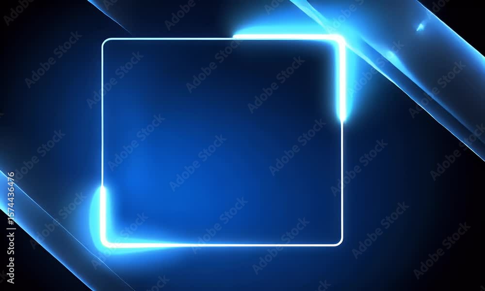 Poster abstract blue background with a neon light square frame for presentation design, glowing and shining