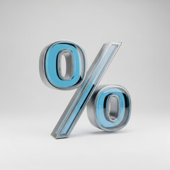 Three Dimensional Blue Metallic Percentage Symbol on Clean Background