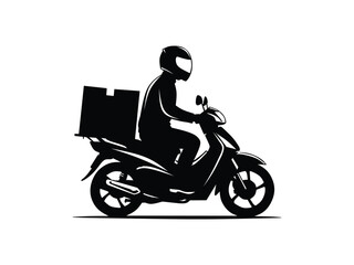 Obraz premium silhouette vector illustration of a man delivering packages on a motorbike isolated with white background 