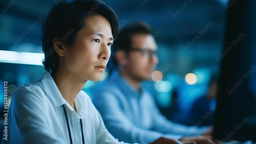 Aufkleber a team of software engineers collaboratively tackling ai challenges in a modern development office.
