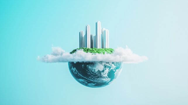 earth futuristic Futuristic cityscape built on a floating Earth, holographic projections surrounding the planet, showcasing a vision of advanced technology and sustainable living