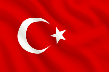 Turkish national flag waving in the wind, featuring a white crescent moon and star on a vibrant red background, symbolizing unity, heritage, and pride of Turkey