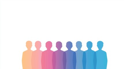 Colourful Silhouette Group Diversity Colorful silhouettes of people of different ages, genders, and ethnicities standing together, symbolizing inclusivity and respect for diversity.