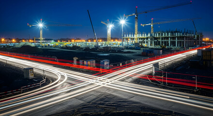 City intersection night construction