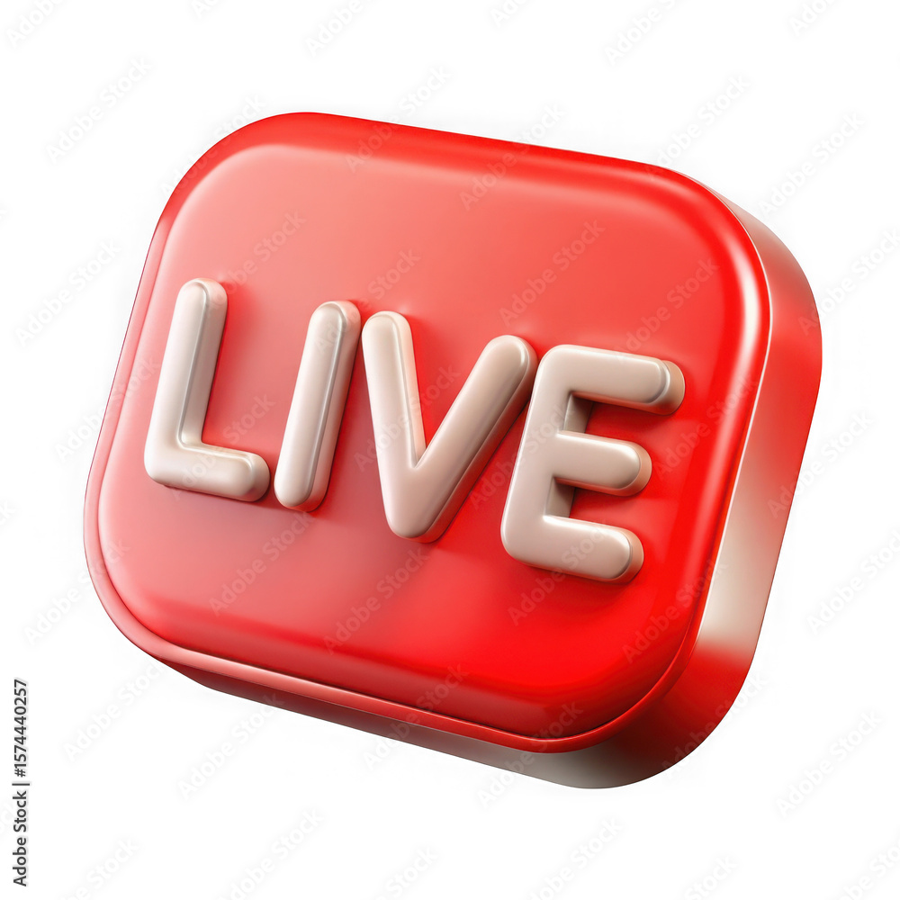 Fototapete 3d rendered live button with a vibrant red color and isolated on transparent background