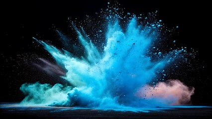 Stock photo of blue powder explosion on black background abstract colorful burst art