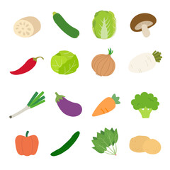Fresh Vegetables Icon Set - Flat Design Food Illustration Collection Vector. Vector design elements.