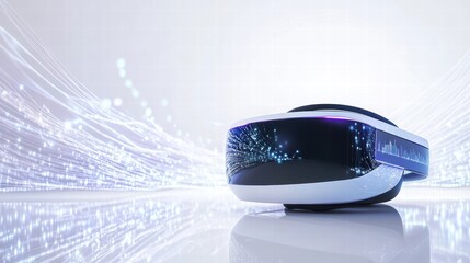 futuristic virtual reality headset in digital world