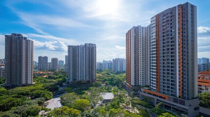 Obraz premium modern high-rise apartments in lush green setting