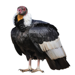 Realistic Vulture Standing with Wings Folded and Sharp Beak Detail Isolated on White Background