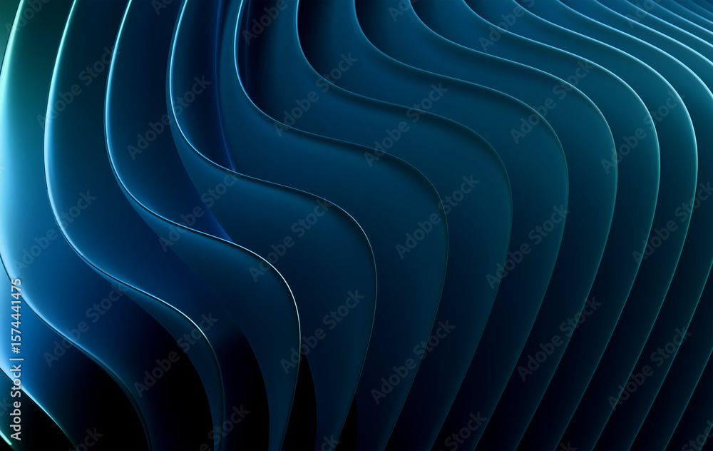Poster digital spiral folded structure in gradient blue-green tones with depth