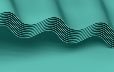 Modern Aqua Blue Abstract Wallpaper with Folded Wave Pattern and Depth