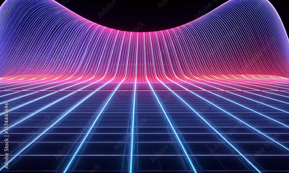Poster abstract digital line background with glowing dots and lines forming an illuminated gradient of blue