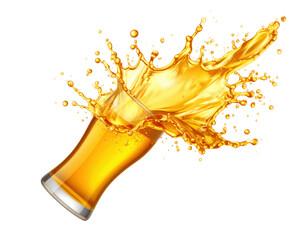 Golden Beer Splashing While Being Poured into Glass with Foam Isolated on White Background