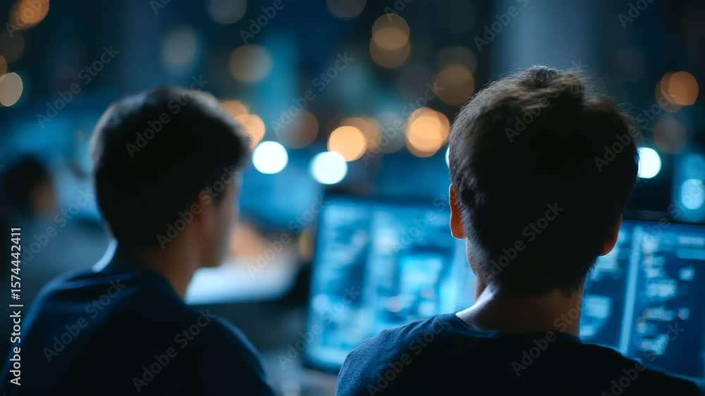 Aufkleber ai developers collaborating on new projects in a bustling office after hours.
