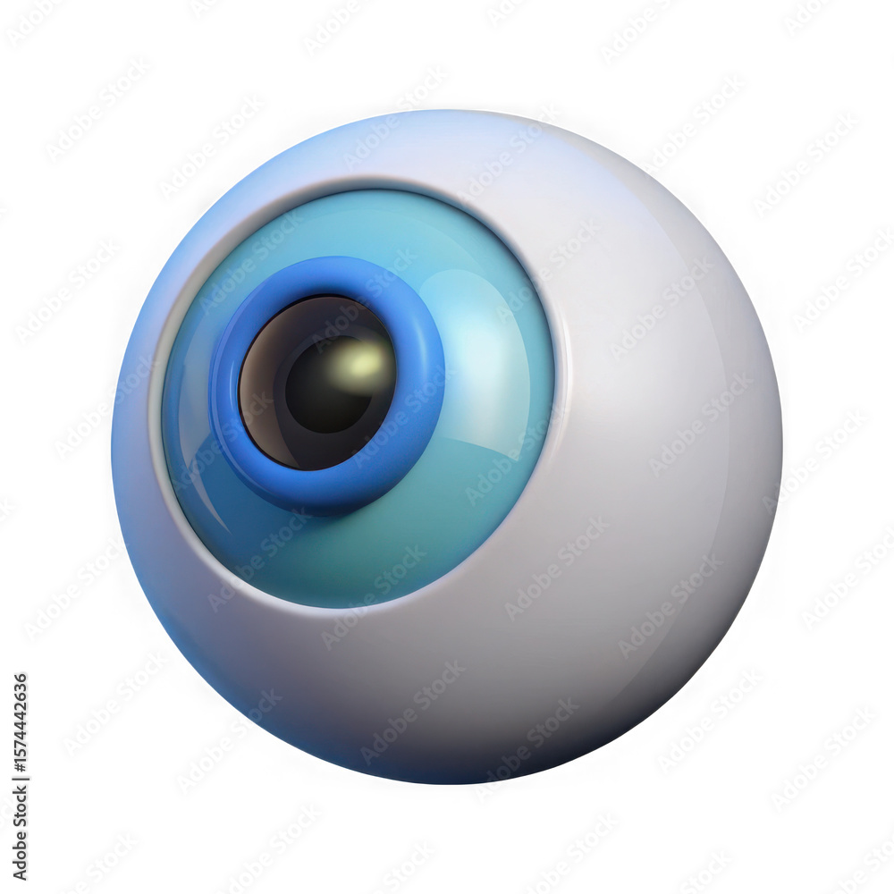 Fototapete realistic 3d rendering of a stylized human eye with blue iris and glossy white eyeball isolated on t