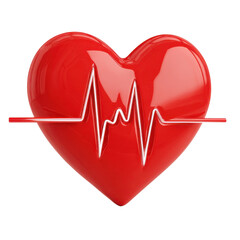Red heart with ekg line on transparent Background