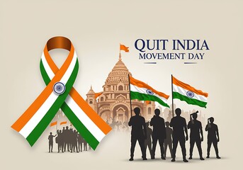 Quit india movement day with flags and taj mahal