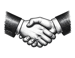 Illustration of Hands Shaking in Vintage Stipple Engraving Style with Fine Line Detail Isolated on White Background
