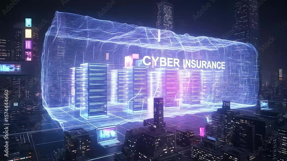 Poster protecting data with cyber security digital network in futuristic city