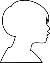 Female profile vector icon in clean outline illustration.