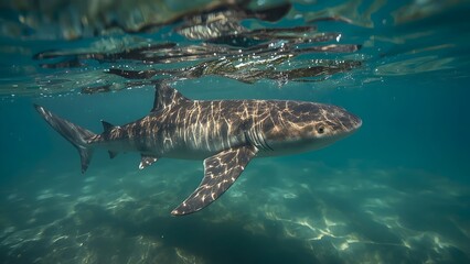 Underwater Shark Gliding Through Turquoise Water