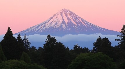 Obraz premium Snowy mountain peak with a pastel sky at sunrise.