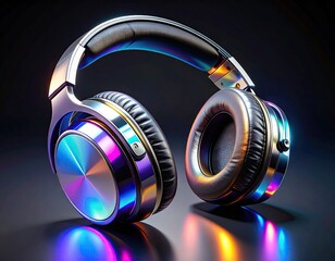 Colorful headphones on dark surface