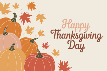 Happy Thanksgiving Day with Pumpkins and Autumn Leaves Festive Celebration in Fall Colors