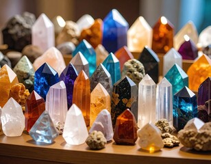 Colorful crystals and stones displayed