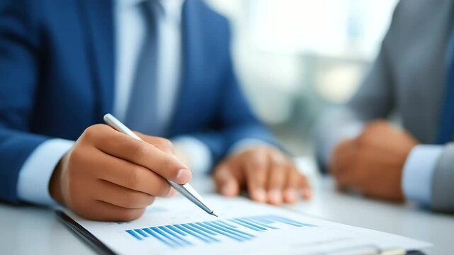 Team of business advisors analyzing financial reports and strategizing investments.