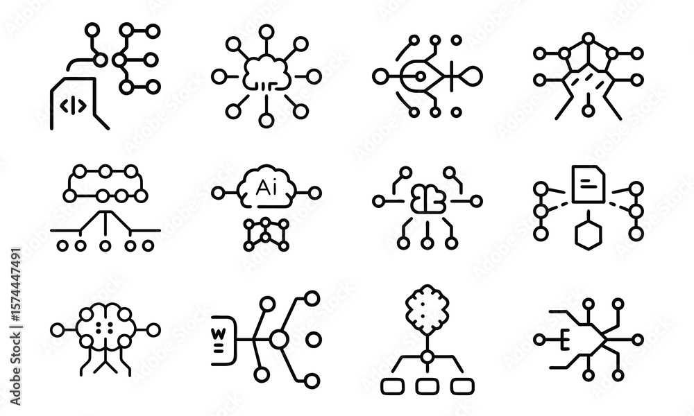 Aufkleber collection of modern technology and artificial intelligence icon symbols in minimalistic design
