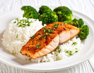 Baked salmon with rice and broccoli