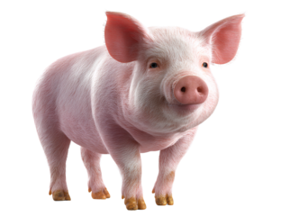 Cute Pink Pig Standing and Looking Forward with Friendly Expression, Front View, Isolated on Transparent Background