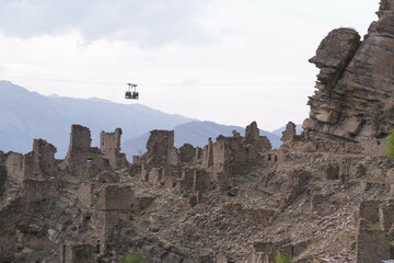Stone ruins of the village of Kahib in Dagestan.
