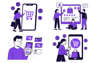 Ecommerce Store Flat Illustration Set for website, application, and landing page. Online Shop Icon Vector Illustration in Flat Style