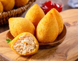 Coxinha, a savory Brazilian chicken croquette, beautifully golden and crispy, a beloved street food snack.