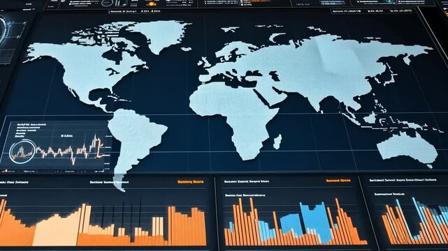 Global Data Visualization: Display of World Map, Charts, and Graphs for Real-Time Analysis and