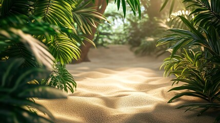 Tropical jungle background with lush greenery and sandy path for nature and travel photography use silhouette