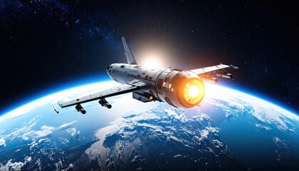 Futuristic spacecraft above Earth