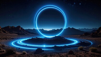 Desert landscape with glowing rings