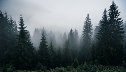 Obraz premium silhouette of forest against white sky foggy dark forest