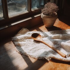 Wooden spoon on a windowsill (3)