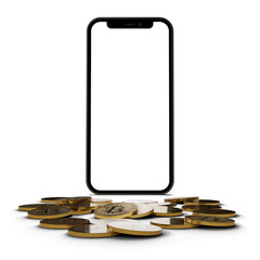 Smartphone with bitcoins mockup isolated with transparent screen png	
