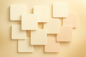 An elegant abstract layout with square tiles suspended over a warm, creamy beige background that gently fades into soft gold undertones