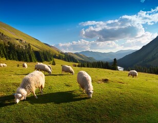 Fototapeta premium beautiful landscape with grazing sheep