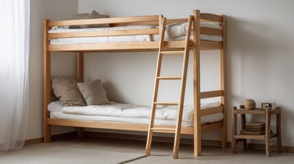 Light wooden bunk bed in a bright room