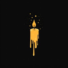 Golden candle with dripping wax and stars