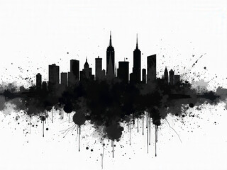 black ink splash skyline isolated on white