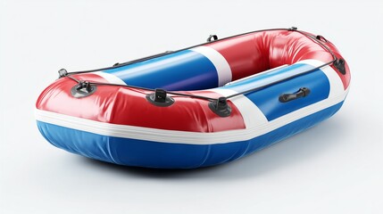 Inflatable Raft, Red Blue White: A vibrant inflatable raft, showcasing a bold red, white, and blue design, perfect for summer adventures on water.